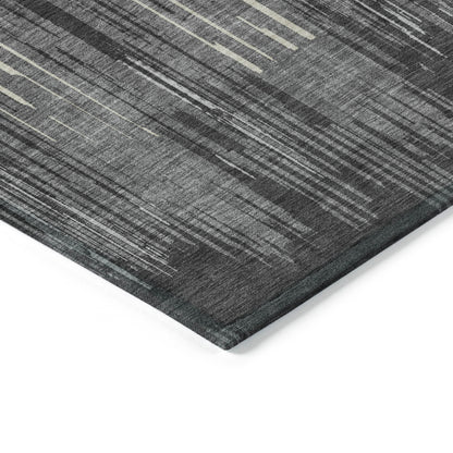Tabselect Home Line 8' X 10' Charcoal Gray And Ivory Striped Washable Indoor Outdoor Area Rug