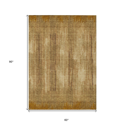 Tabselect Home Line 5' X 8' Copper And Brown Striped Washable Indoor Outdoor Area Rug