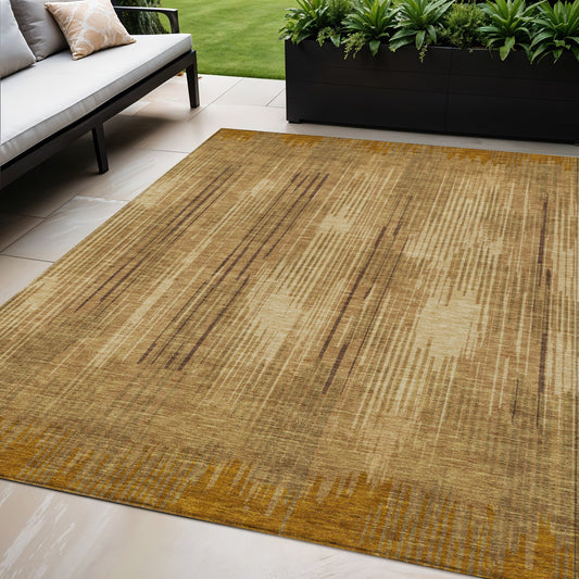 Tabselect Home Line 5' X 8' Copper And Brown Striped Washable Indoor Outdoor Area Rug