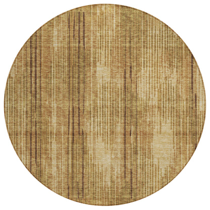 Tabselect Home Line 8' Copper And Brown Round Striped Washable Indoor Outdoor Area Rug