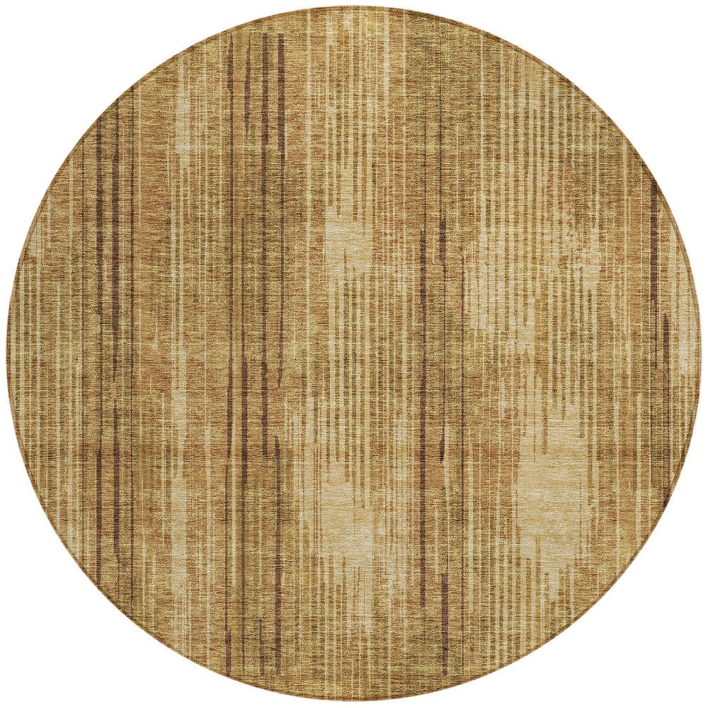 Tabselect Home Line 8' Copper And Brown Round Striped Washable Indoor Outdoor Area Rug