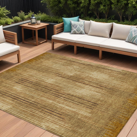 Tabselect Home Line 8' X 10' Copper And Brown Striped Washable Indoor Outdoor Area Rug