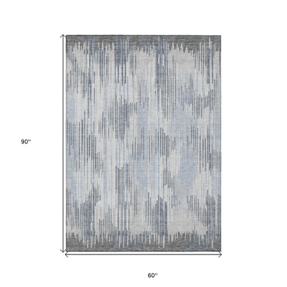 Tabselect Home Line 5' X 8' Gray And Ivory Striped Washable Indoor Outdoor Area Rug