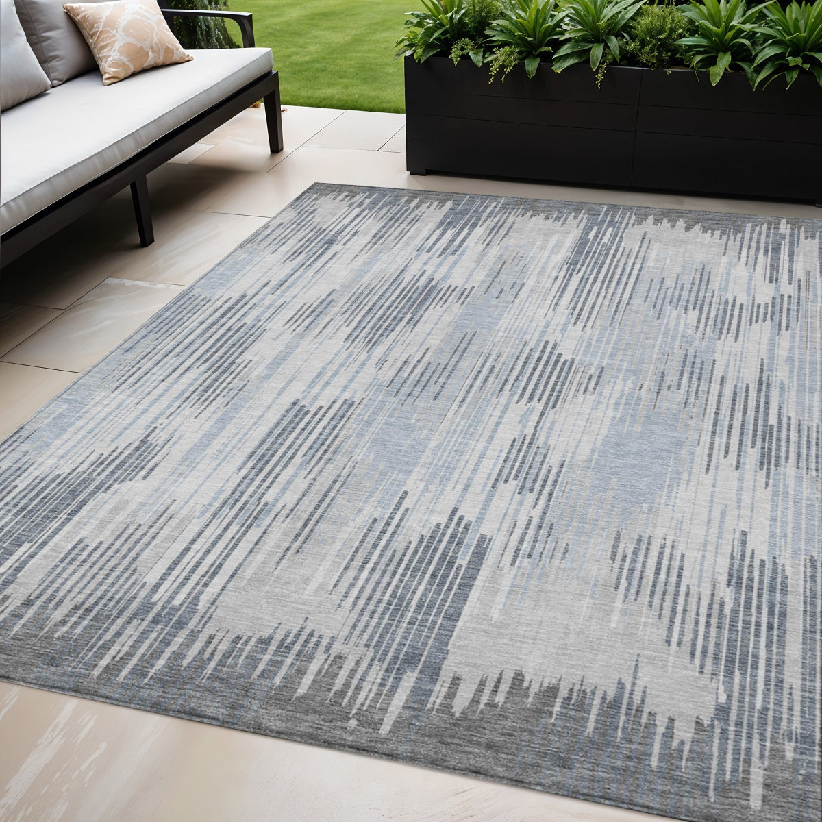 Tabselect Home Line 5' X 8' Gray And Ivory Striped Washable Indoor Outdoor Area Rug