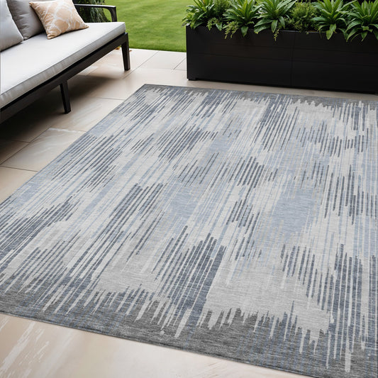 Tabselect Home Line 5' X 8' Gray And Ivory Striped Washable Indoor Outdoor Area Rug