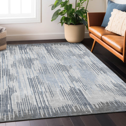 Tabselect Home Line 5' X 8' Gray And Ivory Striped Washable Indoor Outdoor Area Rug