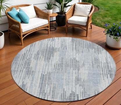 Tabselect Home Line 8' Gray And Ivory Round Striped Washable Indoor Outdoor Area Rug