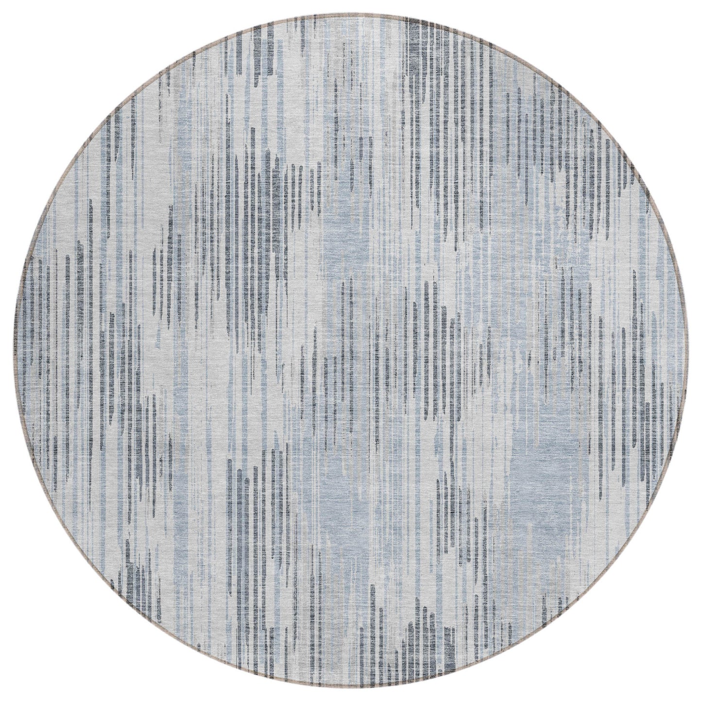Tabselect Home Line 8' Gray And Ivory Round Striped Washable Indoor Outdoor Area Rug