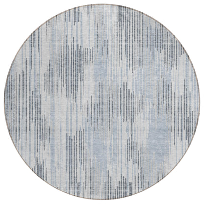Tabselect Home Line 8' Gray And Ivory Round Striped Washable Indoor Outdoor Area Rug
