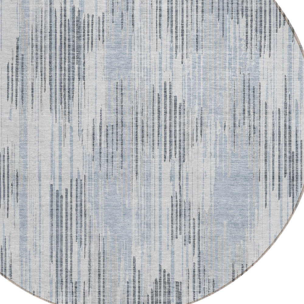 Tabselect Home Line 8' Gray And Ivory Round Striped Washable Indoor Outdoor Area Rug