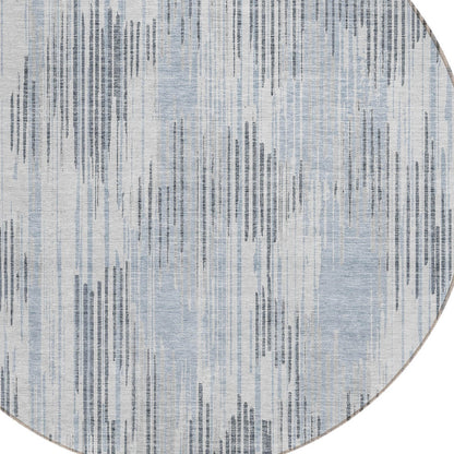 Tabselect Home Line 8' Gray And Ivory Round Striped Washable Indoor Outdoor Area Rug