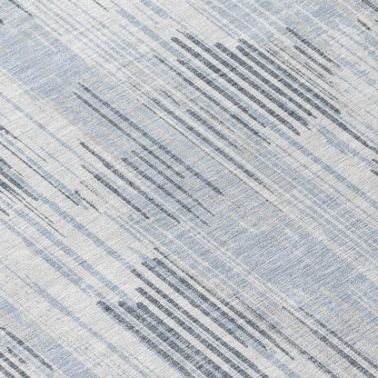 Tabselect Home Line 8' Gray And Ivory Round Striped Washable Indoor Outdoor Area Rug