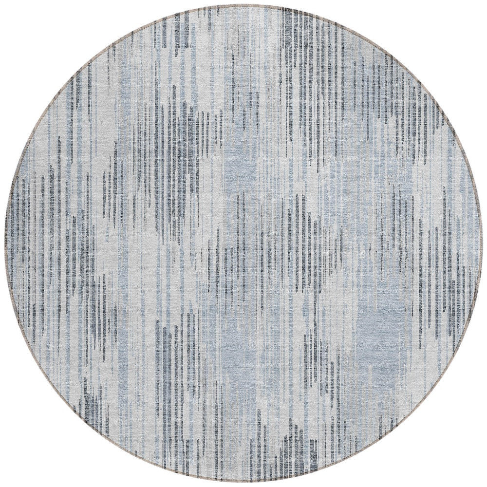 Tabselect Home Line 8' Gray And Ivory Round Striped Washable Indoor Outdoor Area Rug