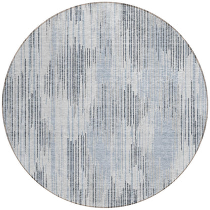 Tabselect Home Line 8' Gray And Ivory Round Striped Washable Indoor Outdoor Area Rug