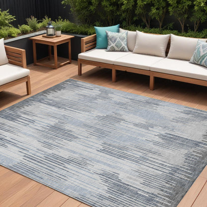 Tabselect Home Line 8' X 10' Gray And Ivory Striped Washable Indoor Outdoor Area Rug