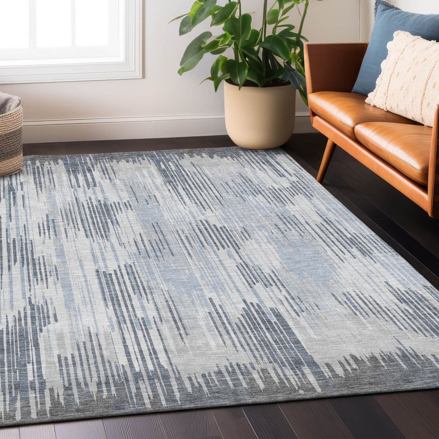 Tabselect Home Line 8' X 10' Gray And Ivory Striped Washable Indoor Outdoor Area Rug
