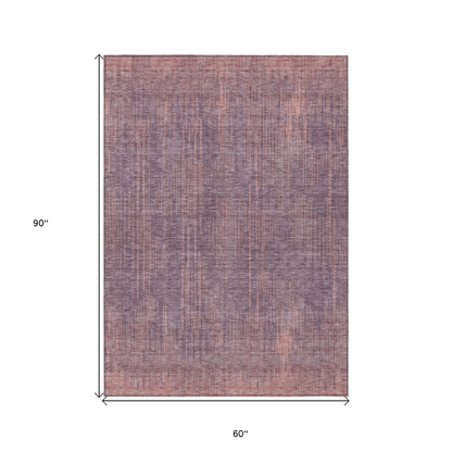 Tabselect Home Line 5' X 8' Mauve And Dark Purple Striped Washable Indoor Outdoor Area Rug