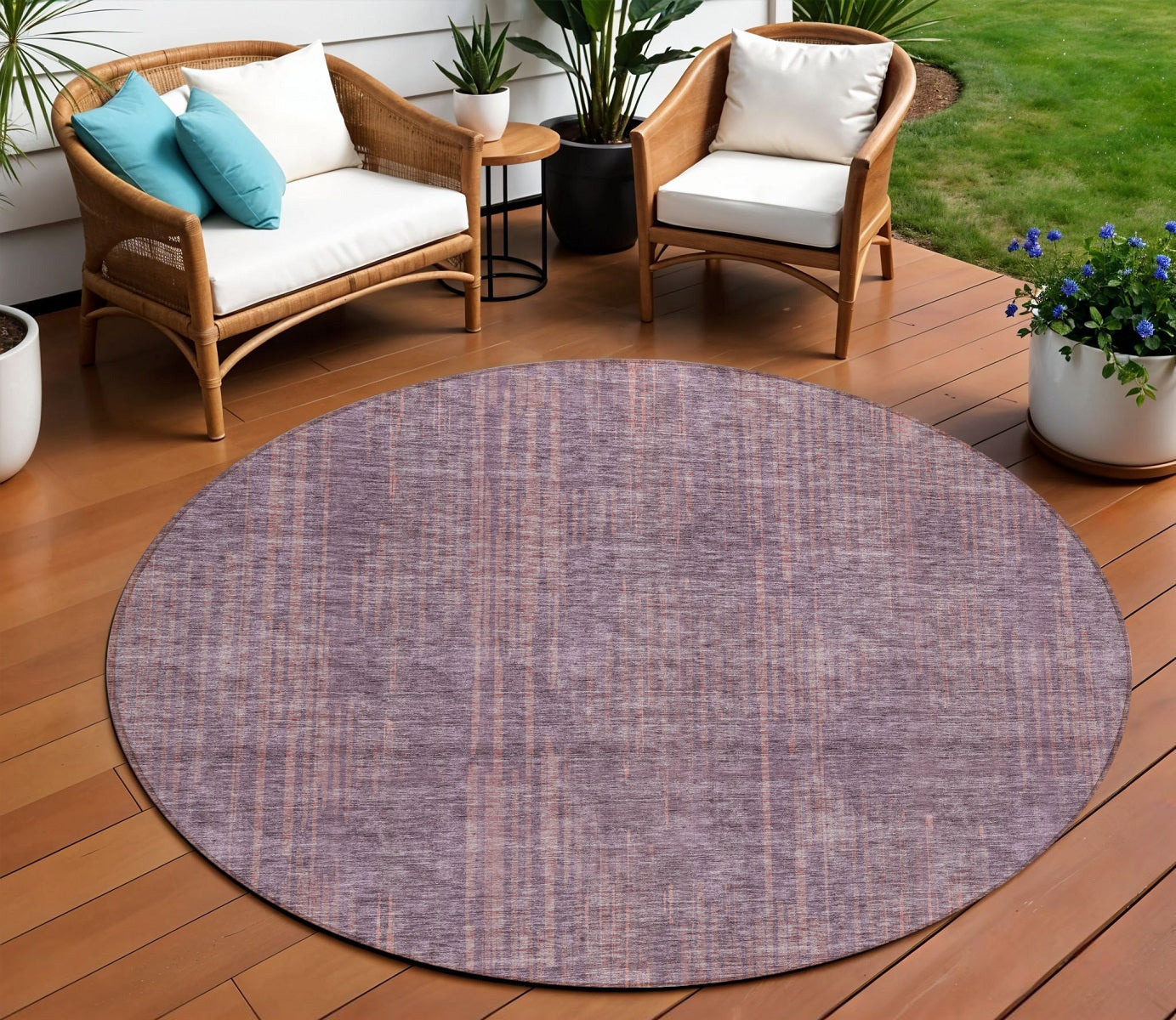 Tabselect Home Line 8' Mauve And Dark Purple Round Striped Washable Indoor Outdoor Area Rug