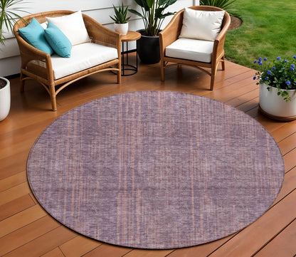 Tabselect Home Line 8' Mauve And Dark Purple Round Striped Washable Indoor Outdoor Area Rug