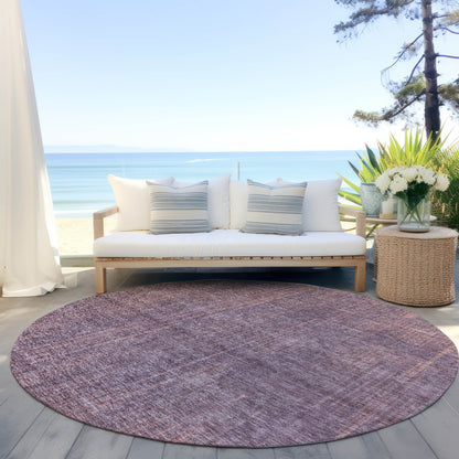 Tabselect Home Line 8' Mauve And Dark Purple Round Striped Washable Indoor Outdoor Area Rug