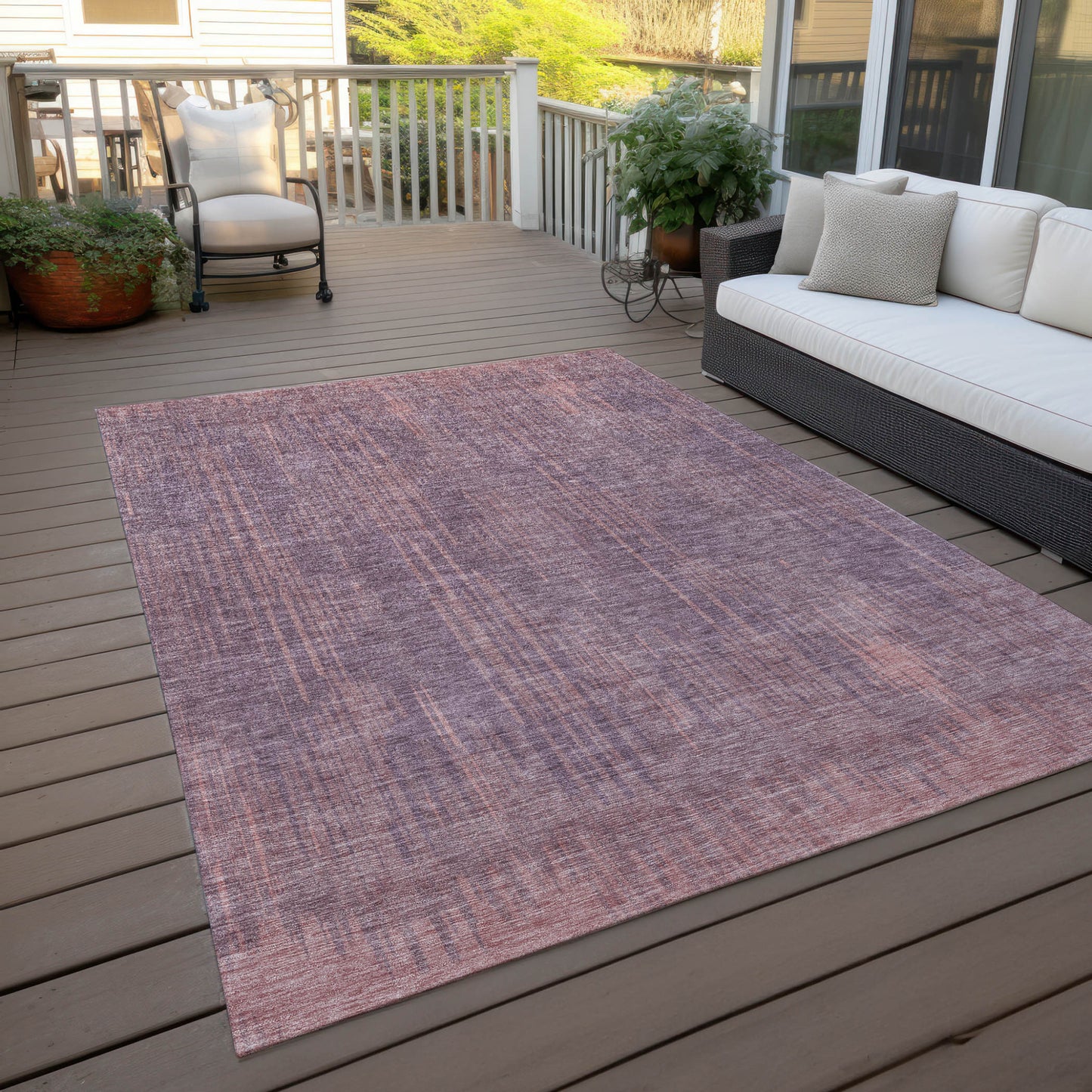 Tabselect Home Line 8' X 10' Mauve And Dark Purple Striped Washable Indoor Outdoor Area Rug