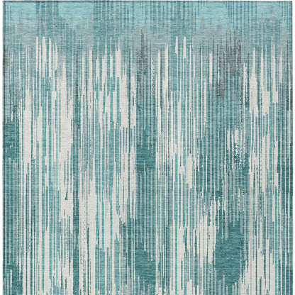 Tabselect Home Line 5' X 8' Teal Blue And Ivory Striped Washable Indoor Outdoor Area Rug