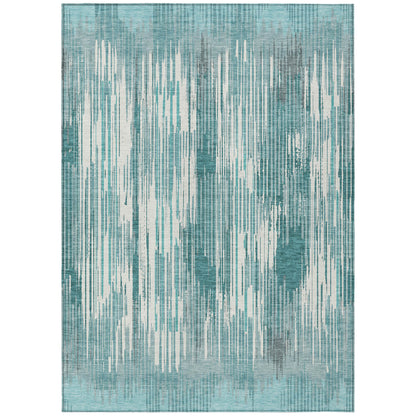 Tabselect Home Line 5' X 8' Teal Blue And Ivory Striped Washable Indoor Outdoor Area Rug