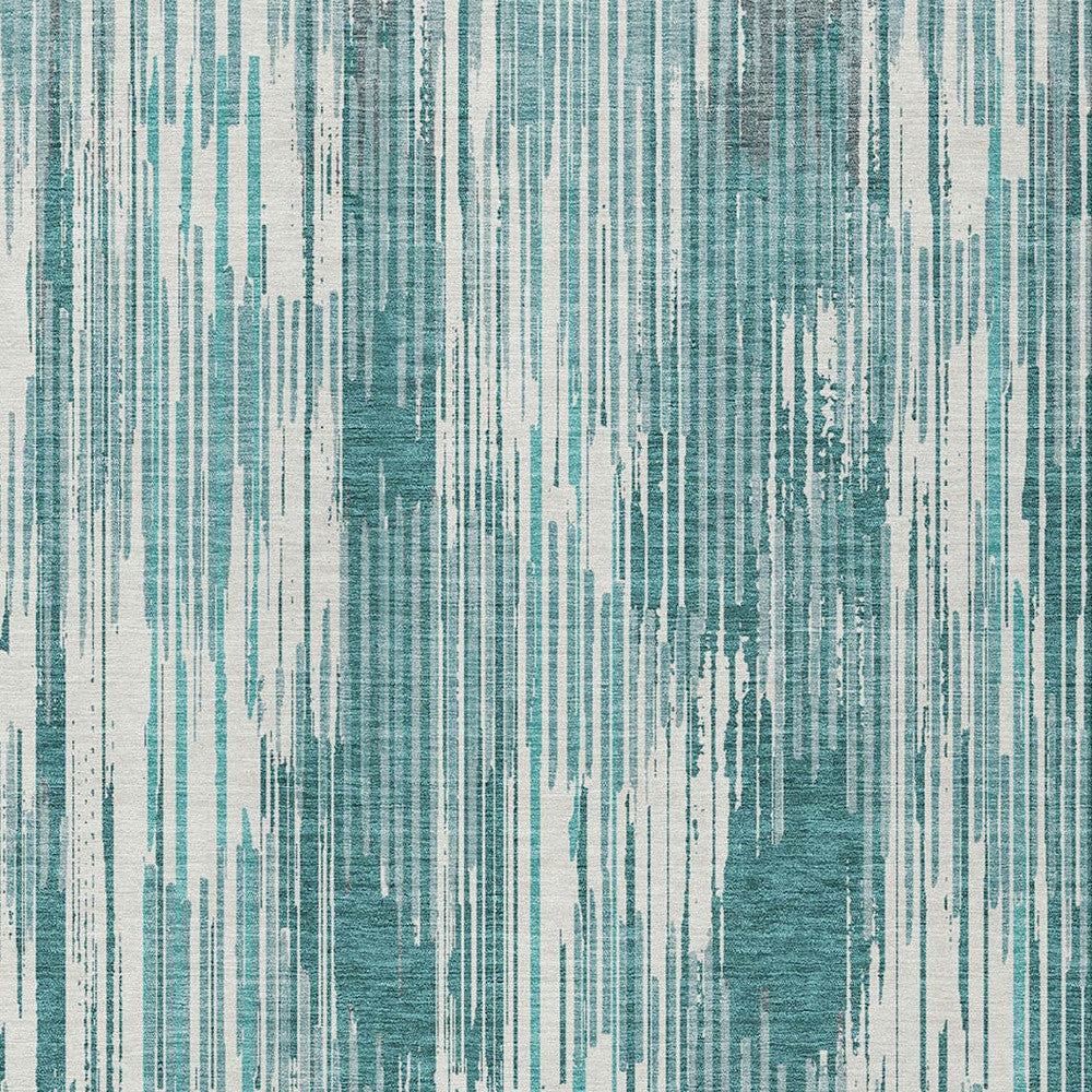 Tabselect Home Line 5' X 8' Teal Blue And Ivory Striped Washable Indoor Outdoor Area Rug