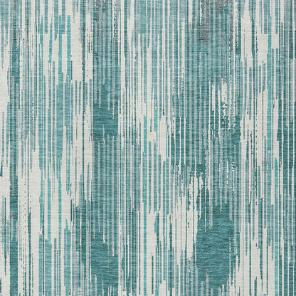 Tabselect Home Line 5' X 8' Teal Blue And Ivory Striped Washable Indoor Outdoor Area Rug