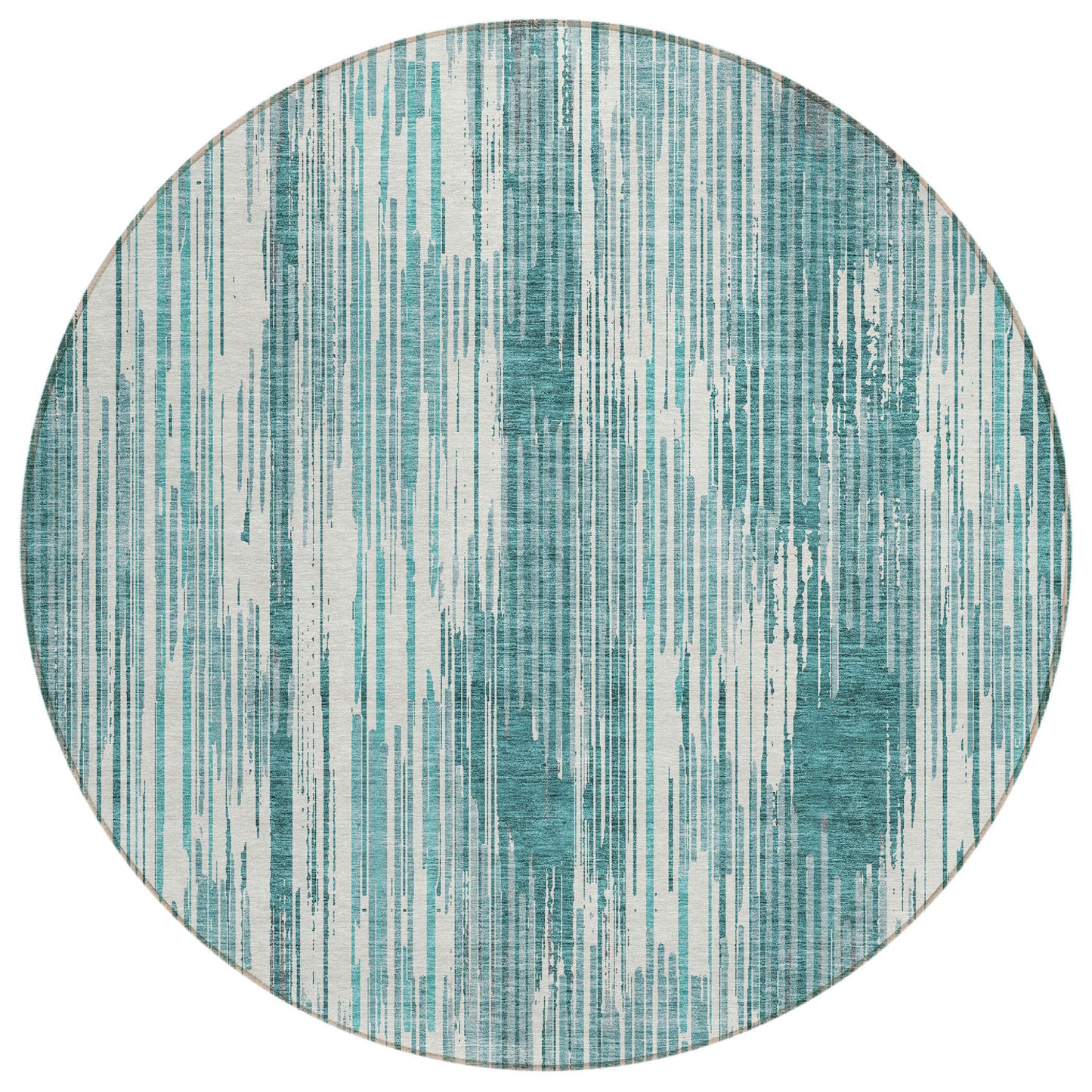 Tabselect Home Line 8' Teal Blue And Ivory Round Striped Washable Indoor Outdoor Area Rug