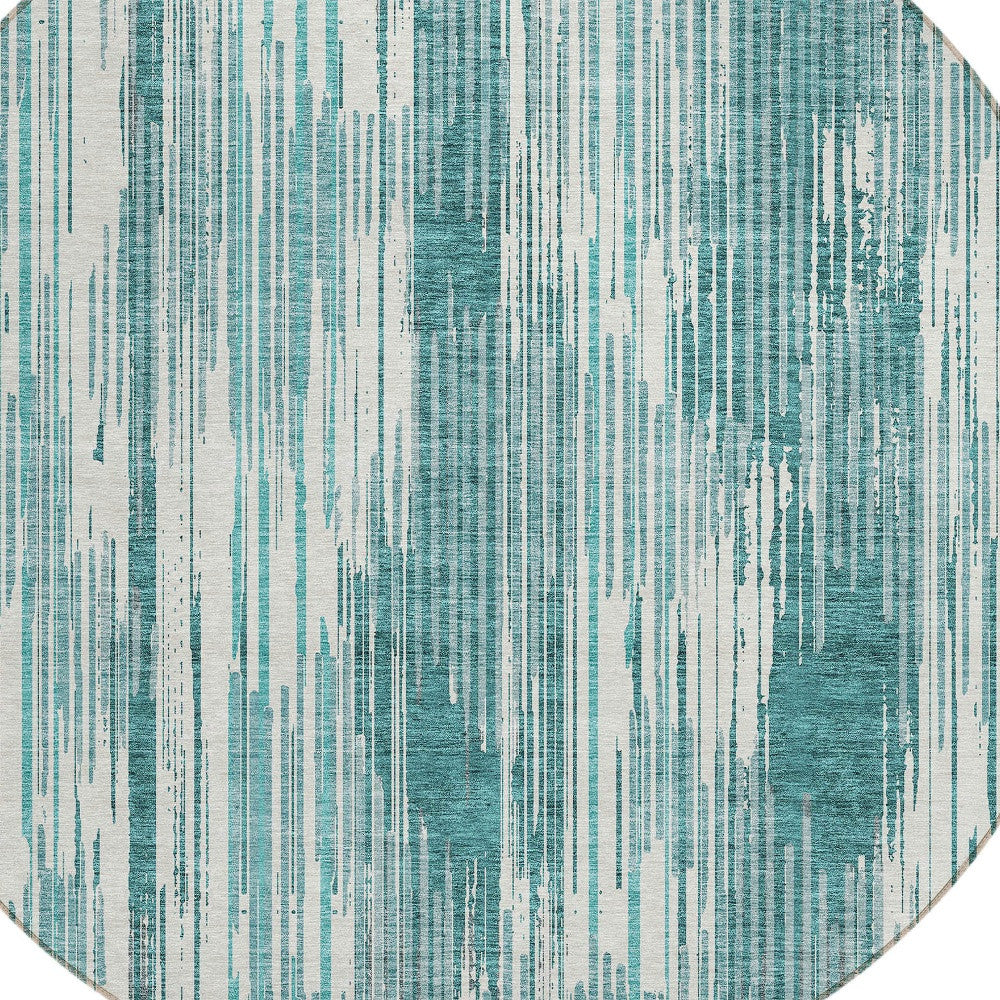 Tabselect Home Line 8' Teal Blue And Ivory Round Striped Washable Indoor Outdoor Area Rug