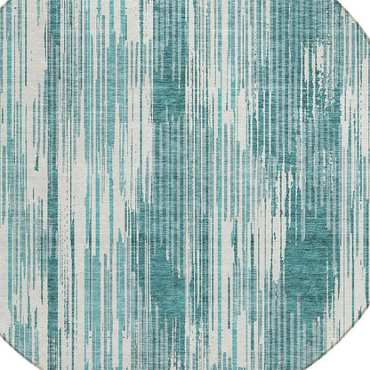 Tabselect Home Line 8' Teal Blue And Ivory Round Striped Washable Indoor Outdoor Area Rug