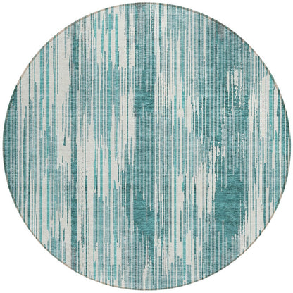 Tabselect Home Line 8' Teal Blue And Ivory Round Striped Washable Indoor Outdoor Area Rug