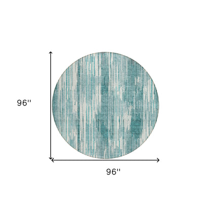 Tabselect Home Line 8' Teal Blue And Ivory Round Striped Washable Indoor Outdoor Area Rug