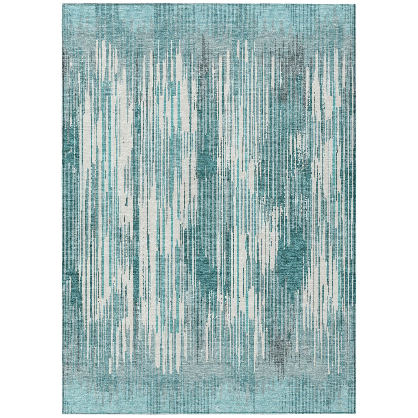 Tabselect Home Line 8' X 10' Teal Blue And Ivory Striped Washable Indoor Outdoor Area Rug