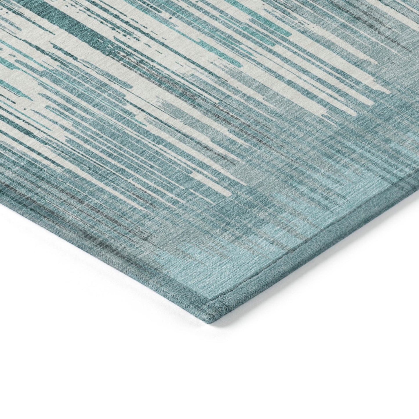 Tabselect Home Line 8' X 10' Teal Blue And Ivory Striped Washable Indoor Outdoor Area Rug