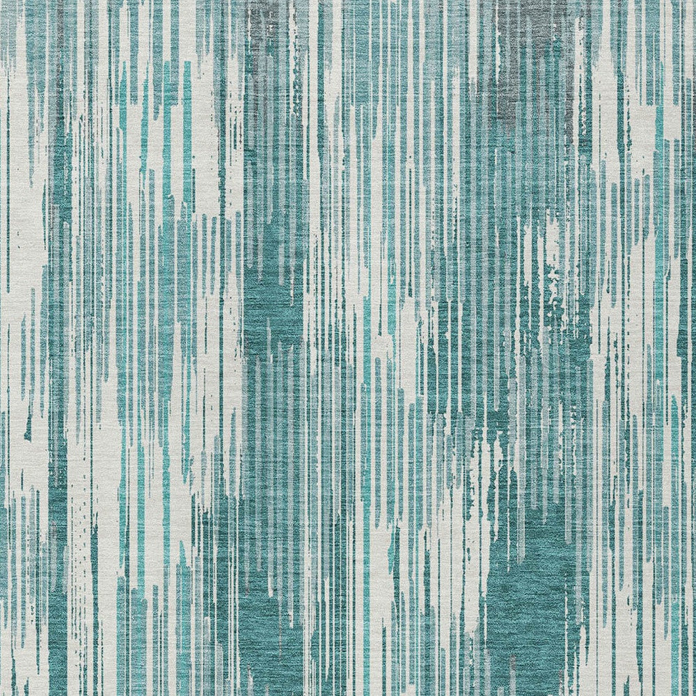 Tabselect Home Line 8' X 10' Teal Blue And Ivory Striped Washable Indoor Outdoor Area Rug
