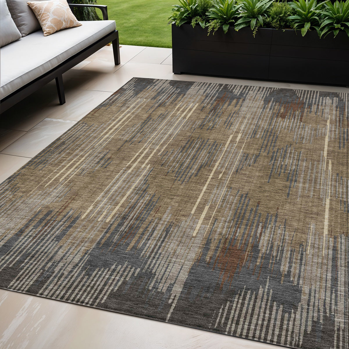 Tabselect Home Line 5' X 8' Taupe Gray And Ivory Striped Washable Indoor Outdoor Area Rug