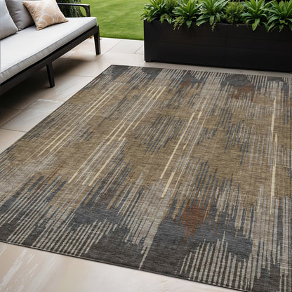 Tabselect Home Line 5' X 8' Taupe Gray And Ivory Striped Washable Indoor Outdoor Area Rug