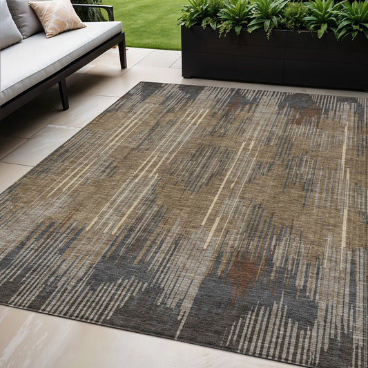 Tabselect Home Line 5' X 8' Taupe Gray And Ivory Striped Washable Indoor Outdoor Area Rug