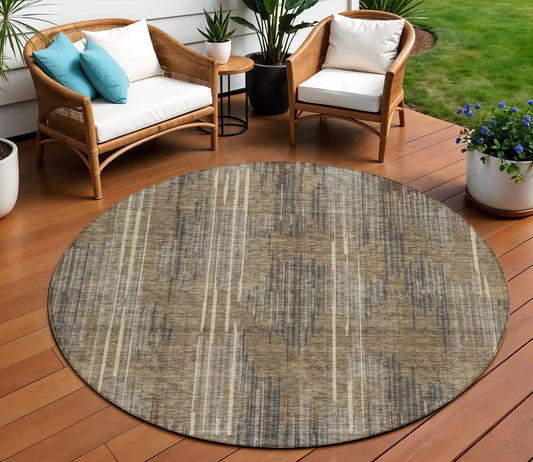 Tabselect Home Line 8' Taupe Gray And Ivory Round Striped Washable Indoor Outdoor Area Rug