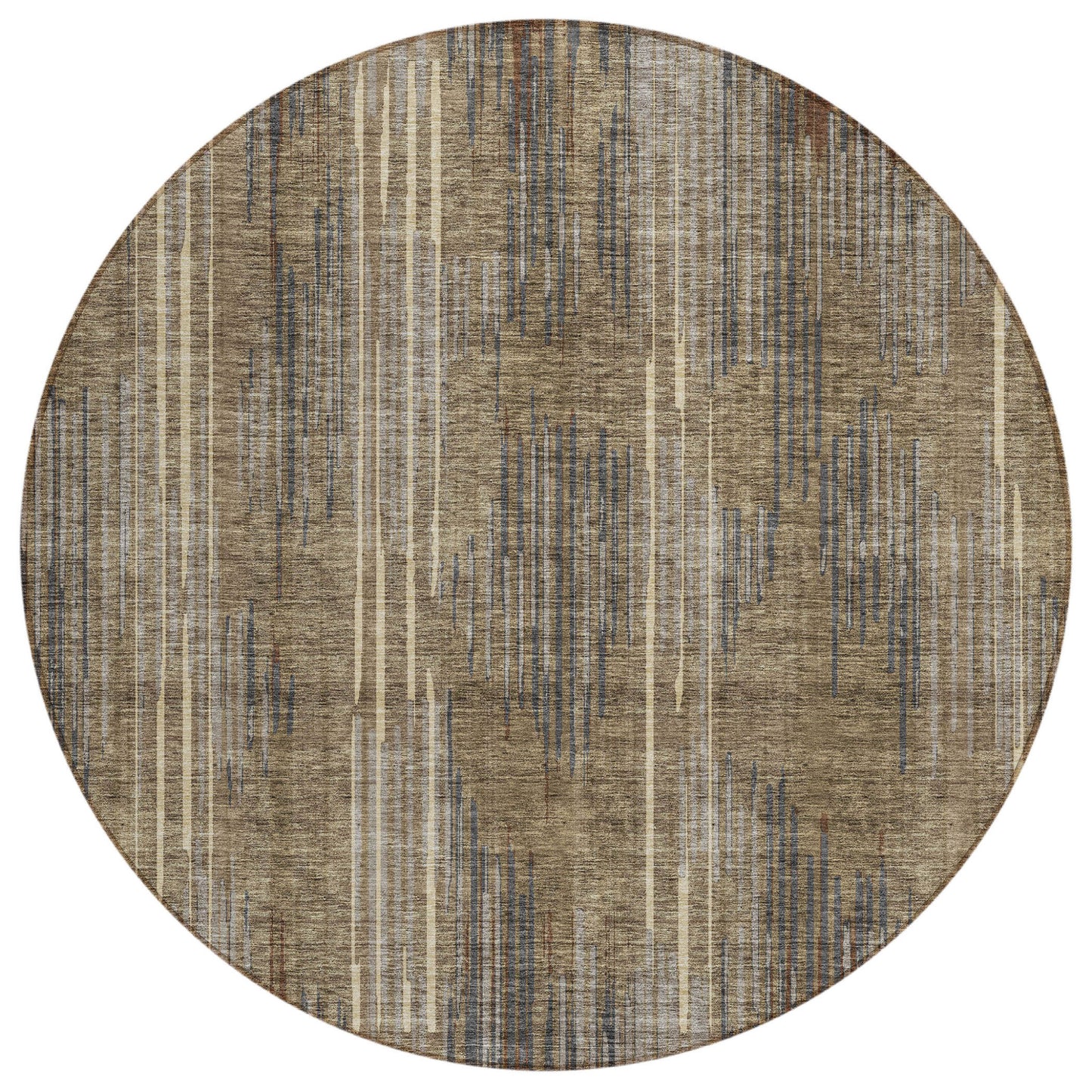 Tabselect Home Line 8' Taupe Gray And Ivory Round Striped Washable Indoor Outdoor Area Rug