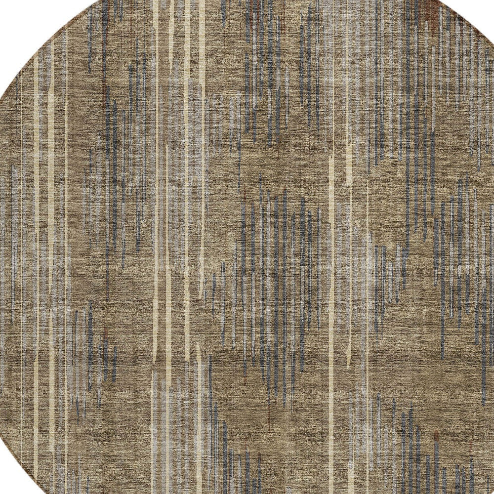 Tabselect Home Line 8' Taupe Gray And Ivory Round Striped Washable Indoor Outdoor Area Rug