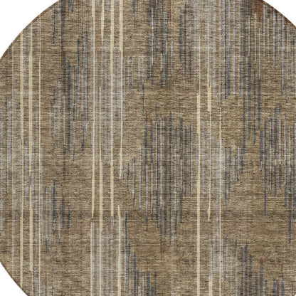 Tabselect Home Line 8' Taupe Gray And Ivory Round Striped Washable Indoor Outdoor Area Rug