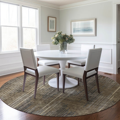 Tabselect Home Line 8' Taupe Gray And Ivory Round Striped Washable Indoor Outdoor Area Rug