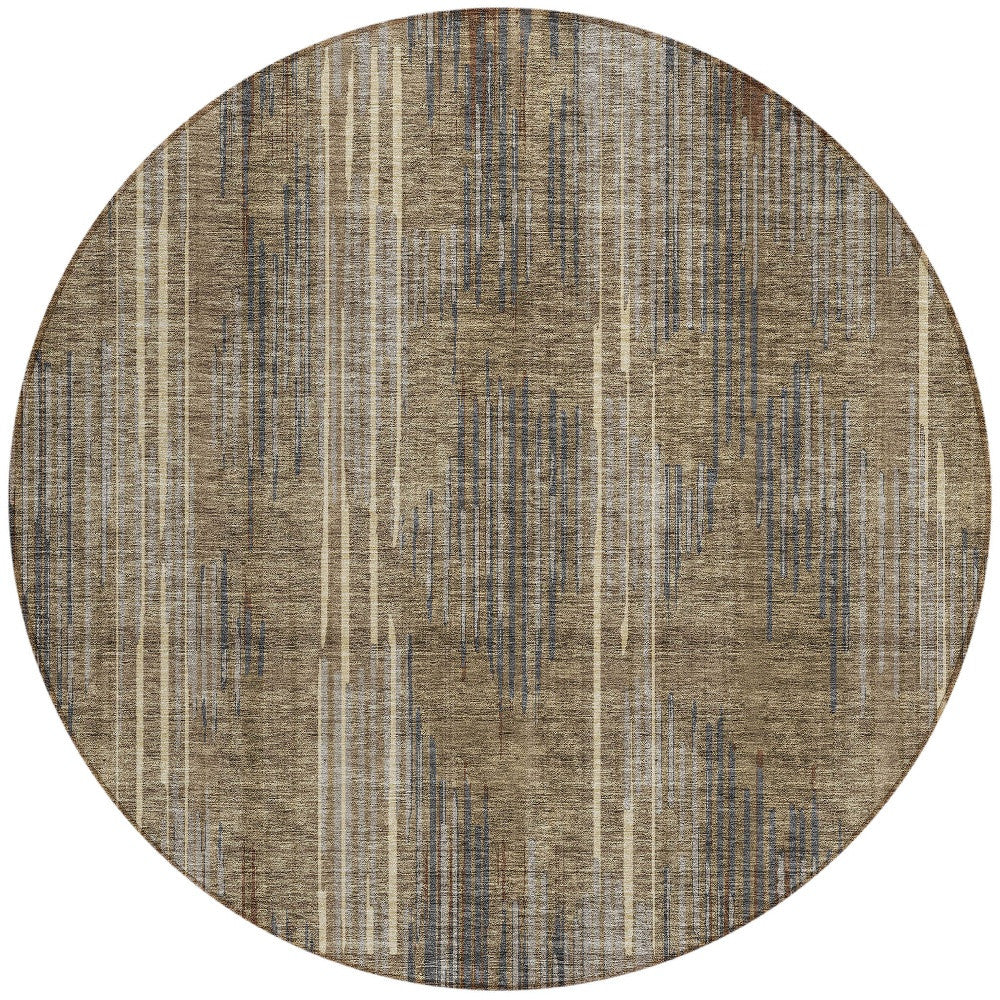 Tabselect Home Line 8' Taupe Gray And Ivory Round Striped Washable Indoor Outdoor Area Rug