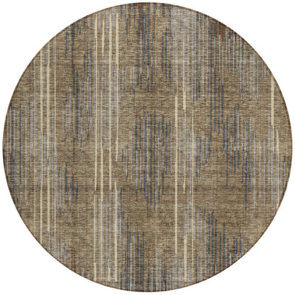 Tabselect Home Line 8' Taupe Gray And Ivory Round Striped Washable Indoor Outdoor Area Rug
