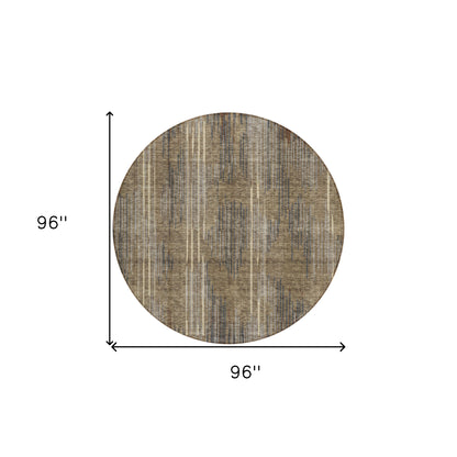 Tabselect Home Line 8' Taupe Gray And Ivory Round Striped Washable Indoor Outdoor Area Rug
