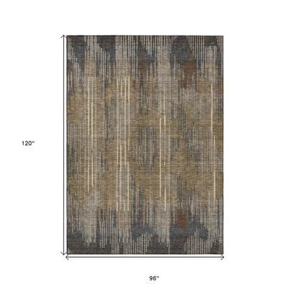 Tabselect Home Line 8' X 10' Taupe Gray And Ivory Striped Washable Indoor Outdoor Area Rug