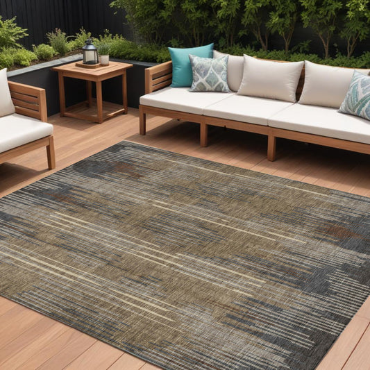 Tabselect Home Line 8' X 10' Taupe Gray And Ivory Striped Washable Indoor Outdoor Area Rug